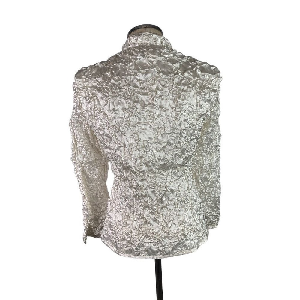 Large Addressing Woman‎ New Ivory Pucker Satin Full Zip Sequin Jacket - Picture 7 of 10